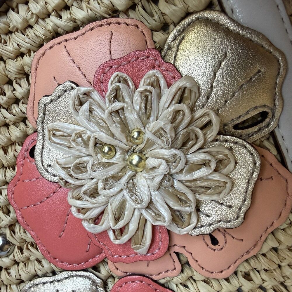 Coach Hampton Floral Applique Straw Weekend Coral White Tote Shoulder Bag 19347 - Picture 9 of 16